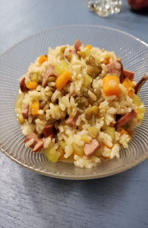 Brown Rice and Lentils with Turkey Sausage