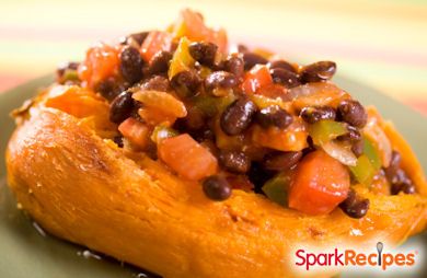 Cheesy Vegetarian Sweet Potato with Beans