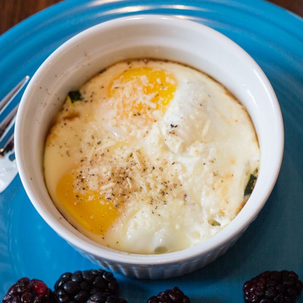 Baked Egg with Tomato, Zucchini, and Mizithra Cheese