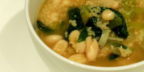 Spinach and Leek White Bean Soup w/ Couscous