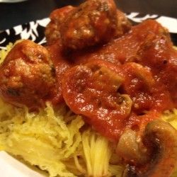 Spaghetti Squash with Mushrooms and Reduced fat Italian Sausage