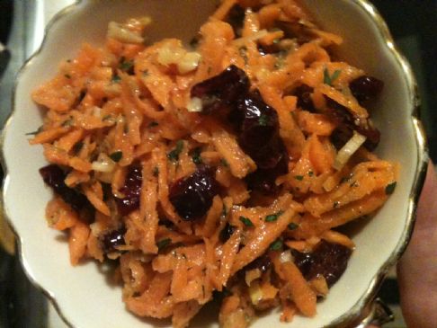 Carrot Slaw with Crasins and Toasted Walnuts
