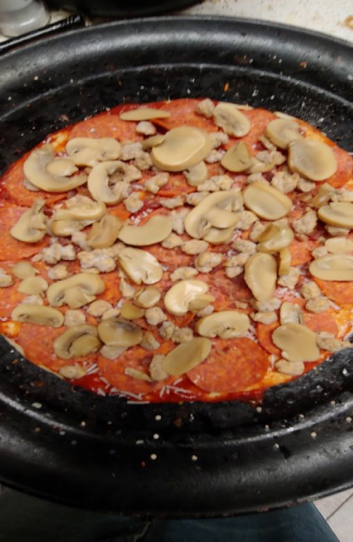 Healthy Pepperoni, Sausage and Mushroom Pizza