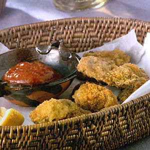 Cajun Oven-Fried Oyster w/Spicy Cocktail Sauce