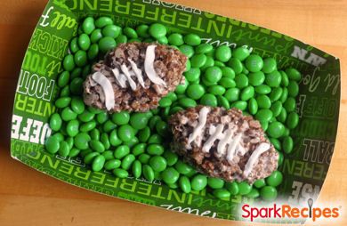 Chocolate Peanut Butter Footballs (Cocoa Rice Krispie Treats)