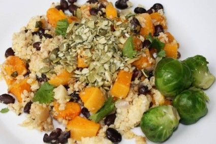 Millet Pilaf with Roasted Butternut Squash, Black Beans and Pumpkin seed Crumbs