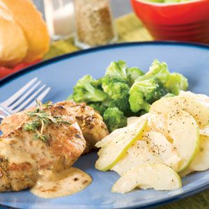 Dijon Thyme Pork, Scalloped Potatoes and Broccoli