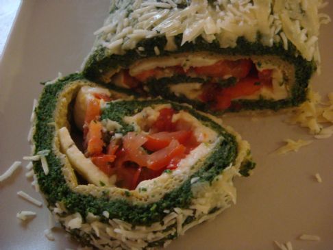 Spinach Roulade with Mozzarella and Tomato filling