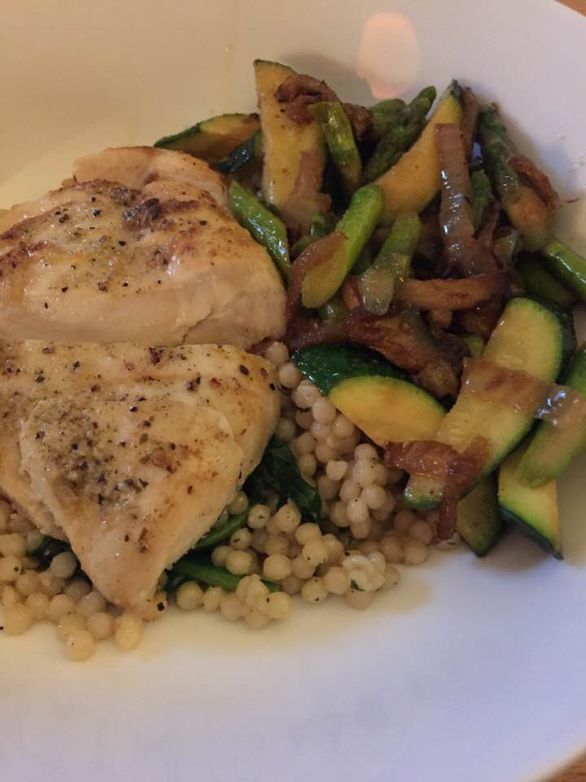 chicken with veggies and pearl couscous