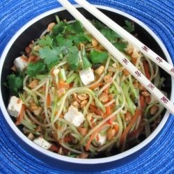 Tofu with Broccoli Slaw and Gyoza Stir Fry