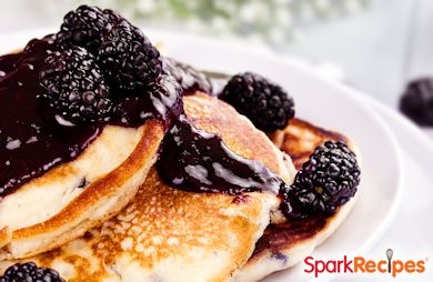 Whole-Grain Banana Pancakes with Blackberry Syrup