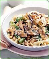 Bow Tie Pasta with Wild Mushrooms, Baby Spinach and Pine Nuts