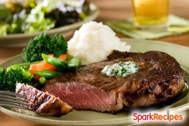 Peppercorn Steak with Herbed Blue Cheese