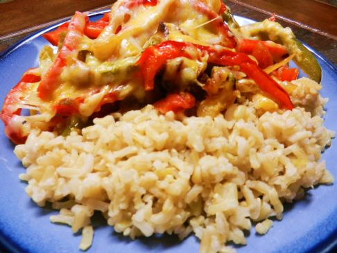Cheesy Chicken and Peppers over Brown Rice