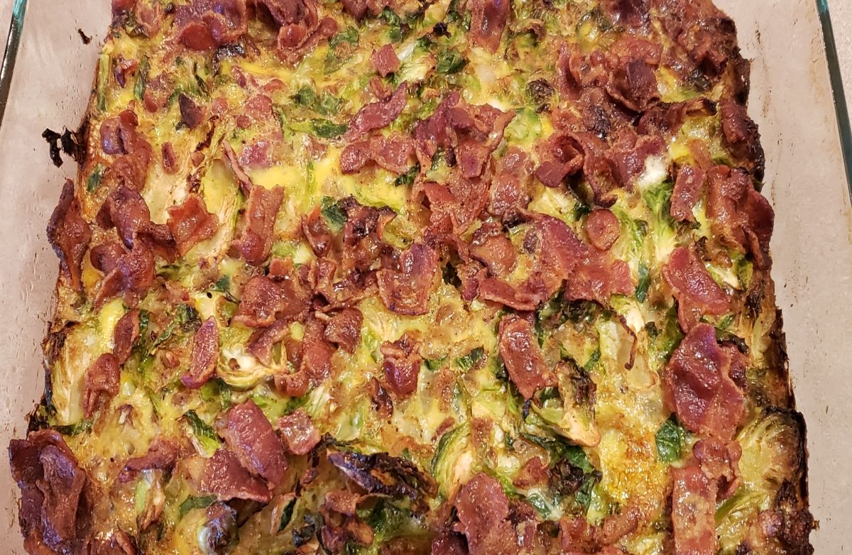 Egg brussel sprout bake with bacon