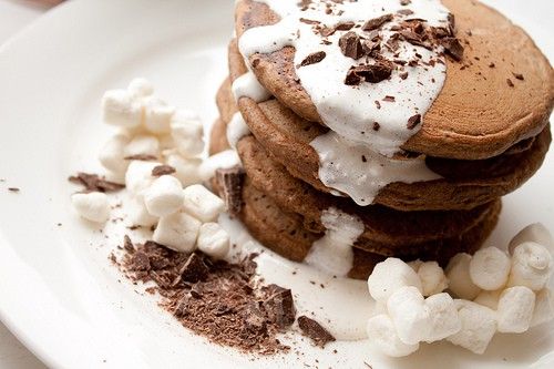 SMores Graham Cracker Pancakes with Marshmallow Sauce