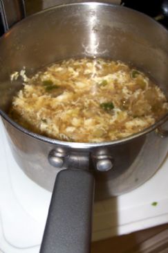 Egg drop soup w/ scallions and napa cabbage