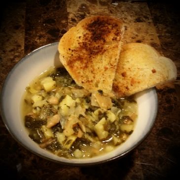 Sweet Potato, Onion, Spinach Soup.