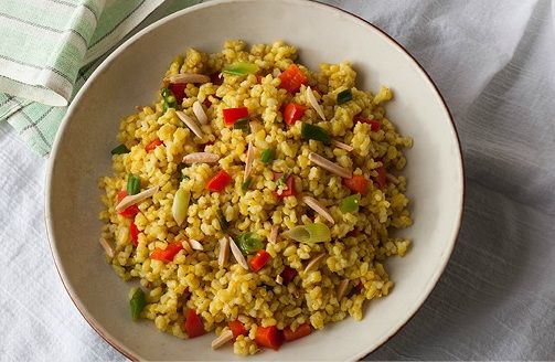 Brown Rice Pilaf with Toasted Almonds and Red Bell Peppers