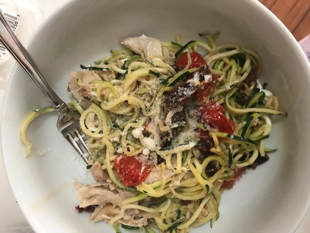 Zucchini Noodles with Chicken and Sun-Dried Tomatoes