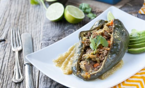Enchilada Stuffed Peppers with Chile Verde Sauce
