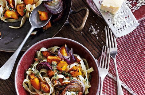 roasted squash,onion and almond tagliatelle