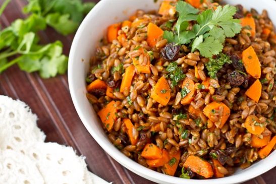 Carrot Raisin Spelt Berry Salad with Cumin and Cilantro