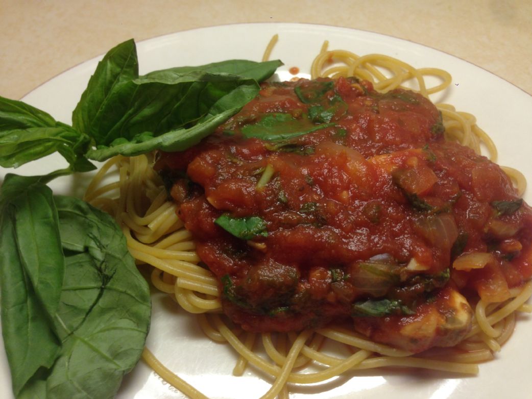 Pasta with Basil Sauce and Veggies