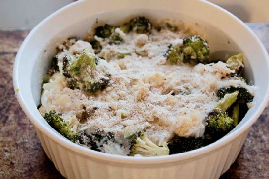 Roasted Broccoli and Cauliflower Au Gratin