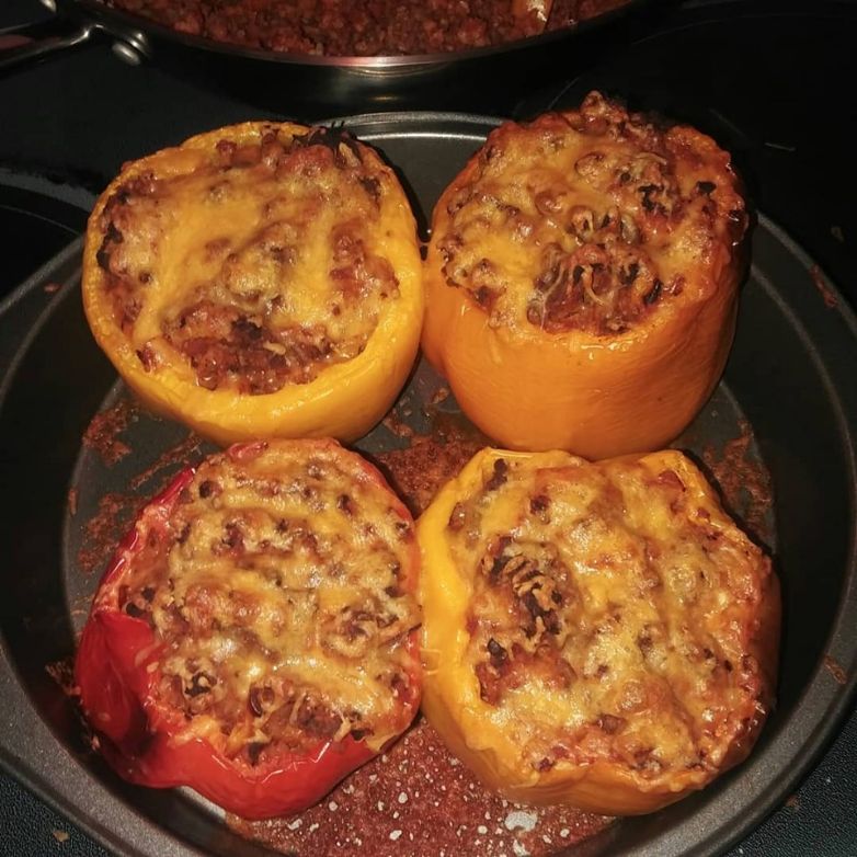 Cauliflower Rice and Beef stuffed peppers