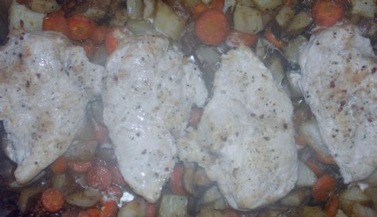 Roasted Chicken Breast, with carrots, mushrooms and potatoes