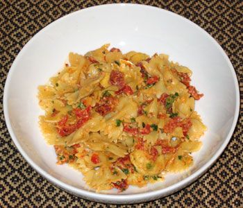 Bow Tie Pasta with Artichoke Hearts, Tomatoes, and Capers