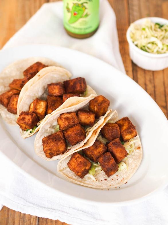 Crispy Baked Tofu Tacos with Cilantro Lime Slaw