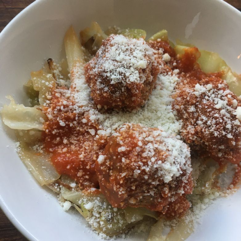 Sauteed Cabbage 'Noodles' w/ Gardein Veggie Meatballs