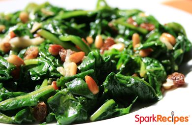 Spinach with Golden Raisins and Pine Nuts