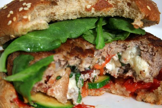 Turkey burger stuffed with Zuchinni/mushrooms {Meal for one}