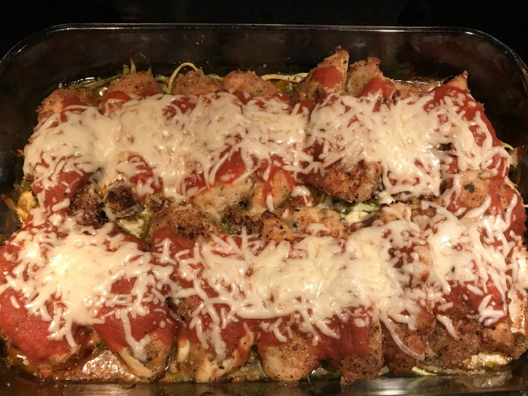 Chicken Parmesan and Zucchini Noodle Bake