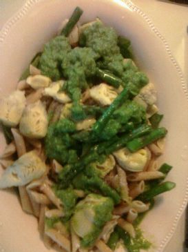 Pasta with Asparagus, artichokes and spinach