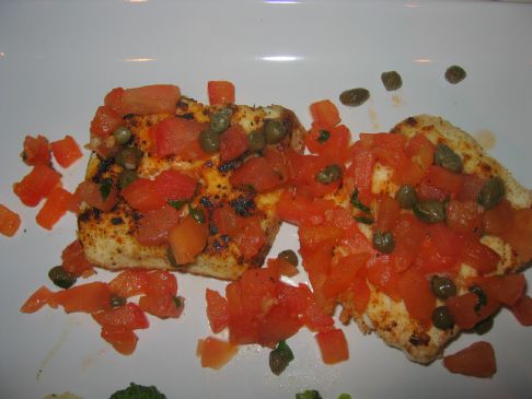 Pan Fried Halibut with Bruschetta Topping