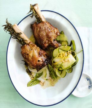 Lamb Shankds with Zucchini and Basil Salad