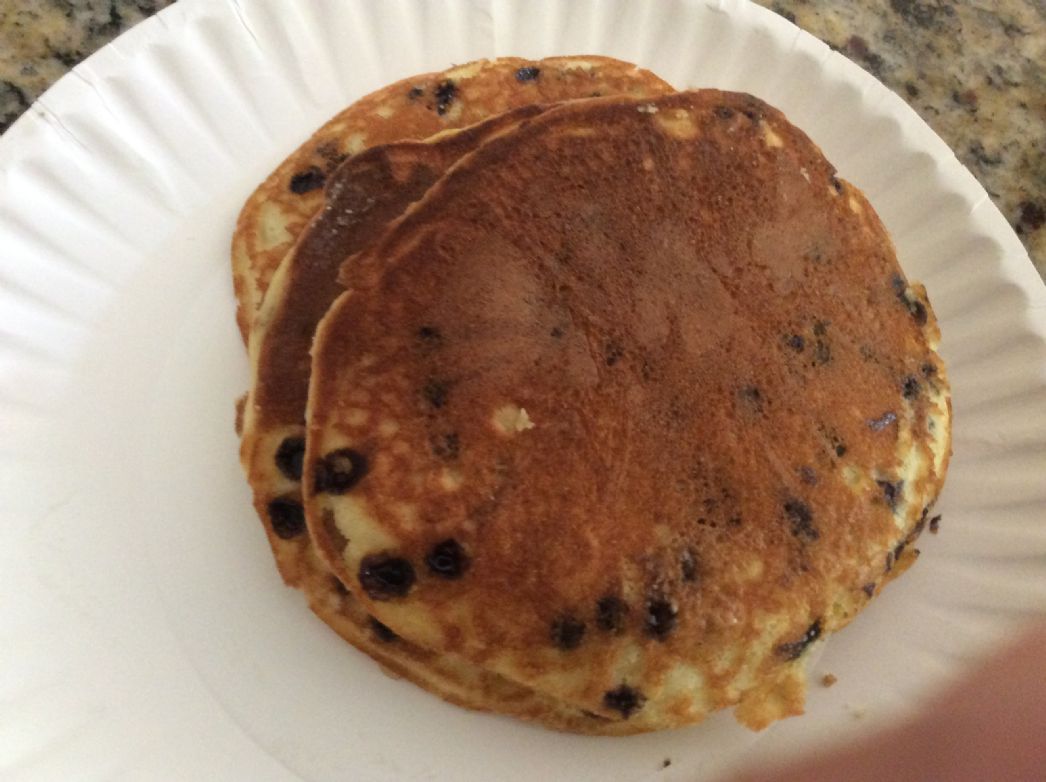 Blueberry 7up pancakes made with Jiffy mix