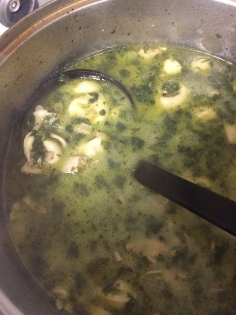 Creamy chicken and spinach soup with tortellini