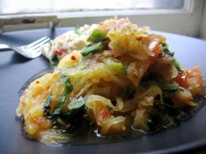 Garlic Spinach and Tomato Spaghetti Squash