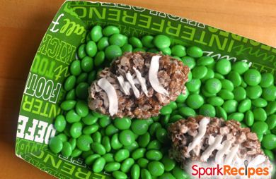 Chocolate Peanut Butter Footballs (Cocoa Rice Krispie Treats)