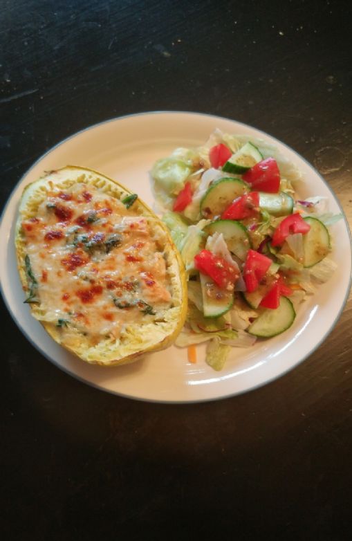 Spaghetti squash chicken spinach Alfredo