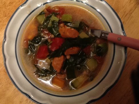 Kale, Spinach and Blackeye Peas with Chicken Chorizo sausage Soup