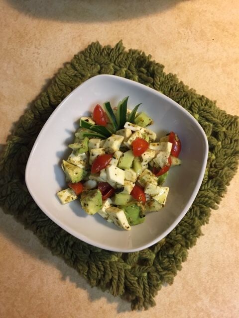Avocado,Tomato, Cucumber Salad with Fresh Mozzarella Cheese