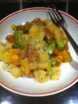 Gnocchis Casserole -Cheesy Broccoli and Hot Sausages
