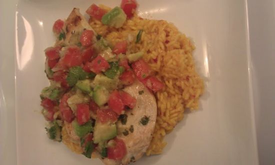 Cilantro-Lime Chicken w/ Avocado Salsa over Saffron Rice