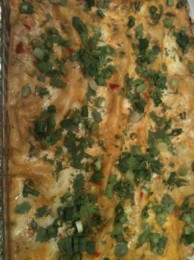 HJ's Red Pepper and Green Chili Chicken Enchilada Casserole